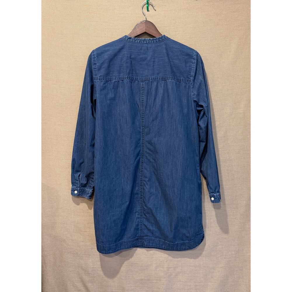 J.Crew 100% Cotton Preppy Chambray Dress Large Blue Long Sleeve Popover Utility - Picture 2 of 3